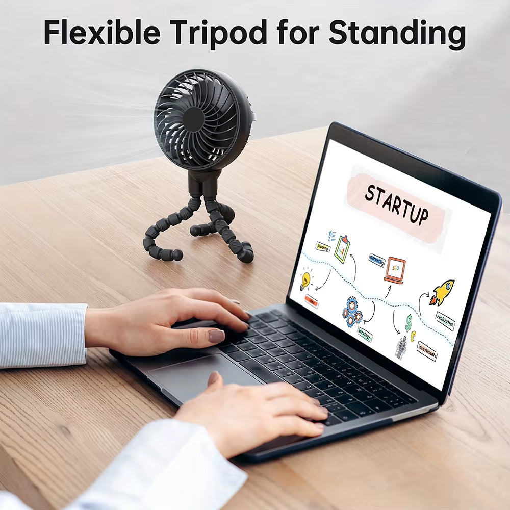 Stay Cool Anywhere with the 2025 Mini Portable Battery-Powered Clip Fan – 360° Rotatable & Flexible for Ultimate Comfort