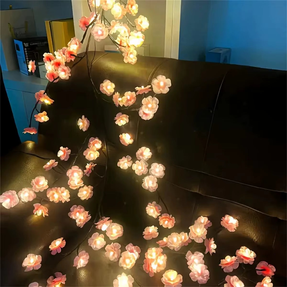 Illuminate Your Space with Cherry Blossom 96 LED USB Tree Branch Rattan Lights - 8 Stunning Modes for Valentine's, Christmas, Weddings, and Bedroom Decor