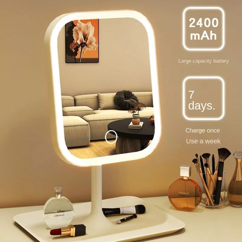 Illuminate Your Beauty: Niche Modern Desktop Vanity Mirror with 3 Color LED Lights for Flawless Makeup Application