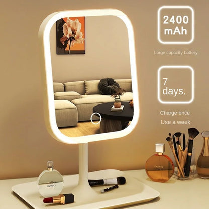 Illuminate Your Beauty: Niche Modern Desktop Vanity Mirror with 3 Color LED Lights for Flawless Makeup Application