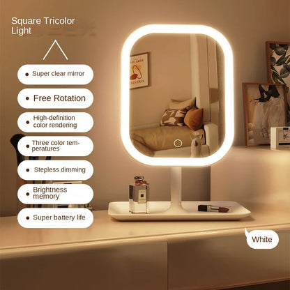 Illuminate Your Beauty: Niche Modern Desktop Vanity Mirror with 3 Color LED Lights for Flawless Makeup Application