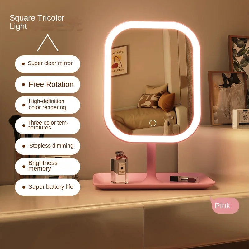 Illuminate Your Beauty: Niche Modern Desktop Vanity Mirror with 3 Color LED Lights for Flawless Makeup Application