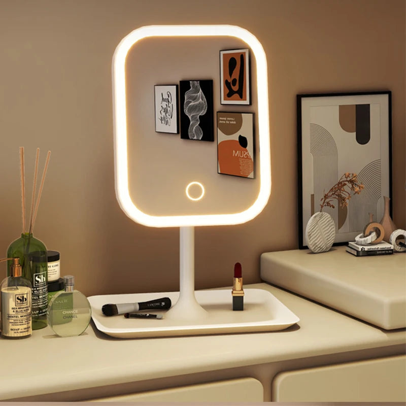 Illuminate Your Beauty: Niche Modern Desktop Vanity Mirror with 3 Color LED Lights for Flawless Makeup Application