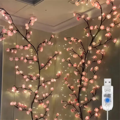 Illuminate Your Space with Cherry Blossom 96 LED USB Tree Branch Rattan Lights - 8 Stunning Modes for Valentine's, Christmas, Weddings, and Bedroom Decor